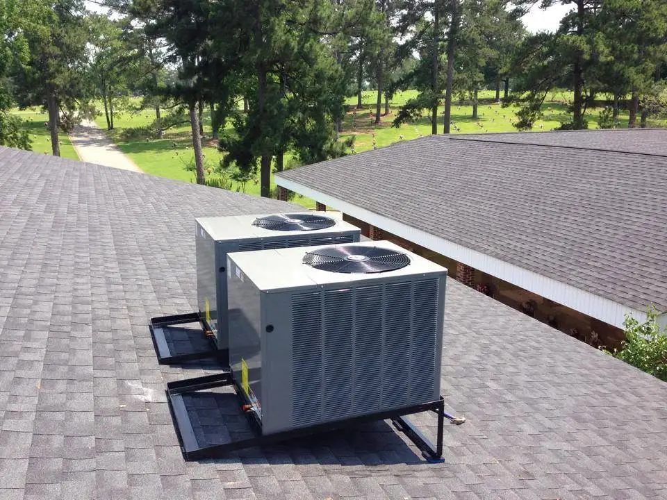 Commercial rooftop HVAC units installed on a building